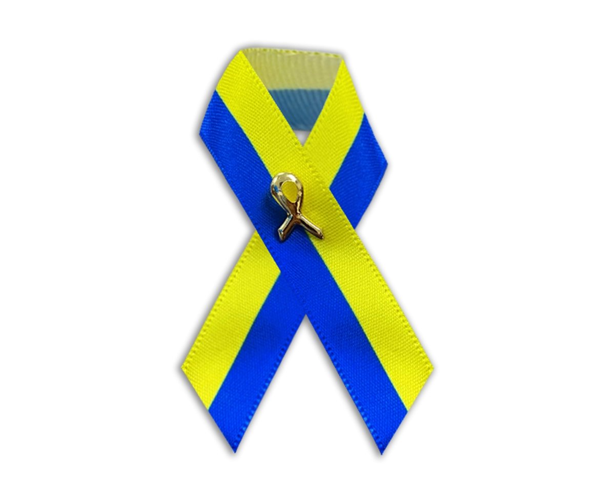 Support Ukraine Flag Satin Blue & Yellow Ribbon Pins - Fundraising For A Cause