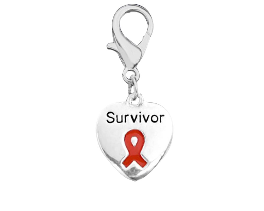 Survivor Red Ribbon Heart Hanging Charms - Fundraising For A Cause