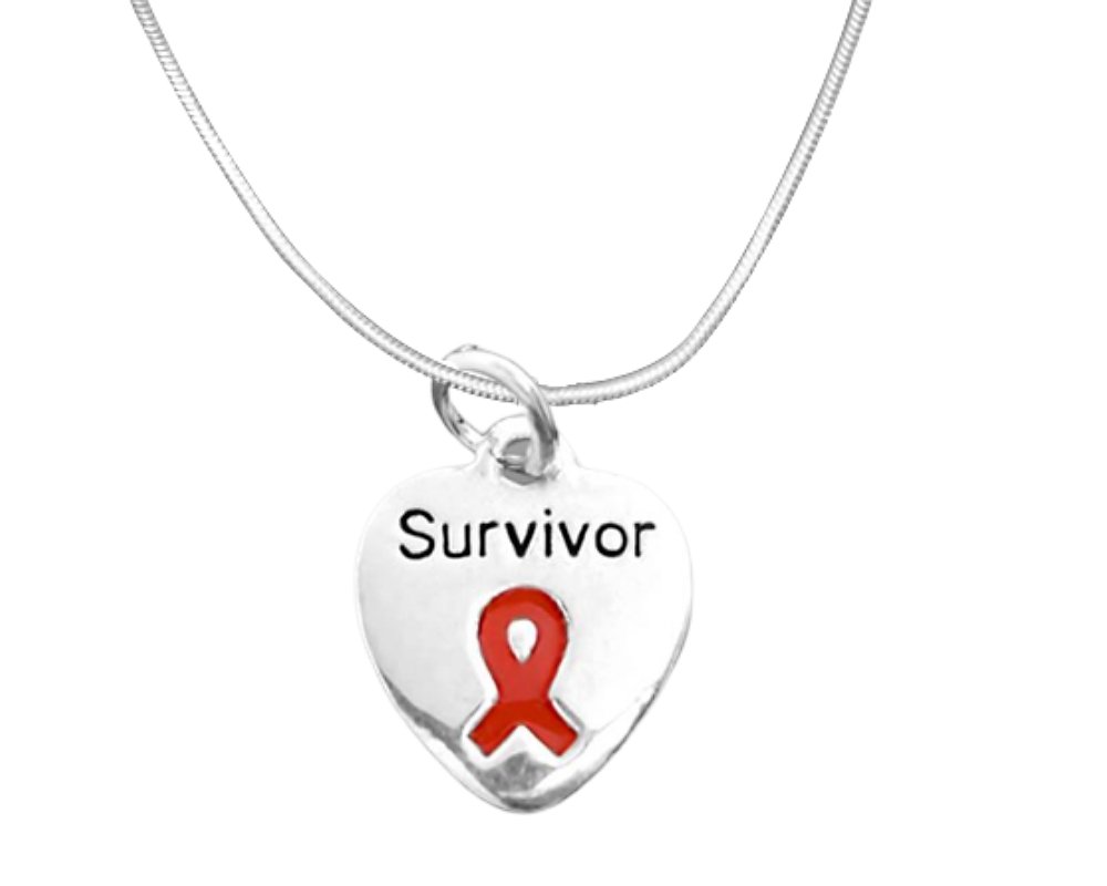 Survivor Red Ribbon Heart Necklaces - Fundraising For A Cause