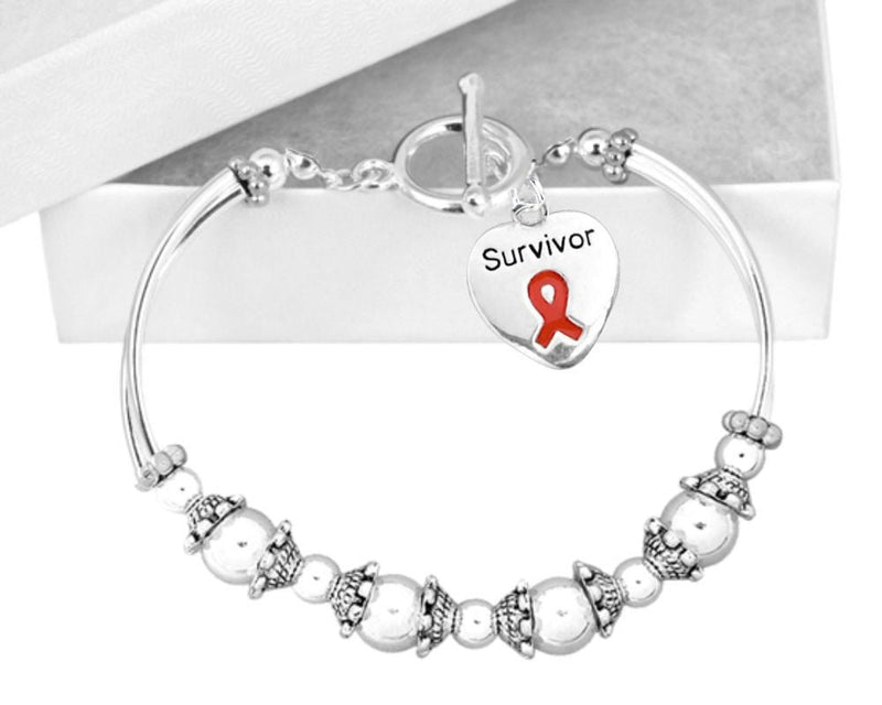 Survivor Red Ribbon Heart Partial Beaded Bracelets - Fundraising For A Cause