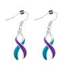 Teal & Purple Awareness Ribbon Hanging Earrings - Fundraising For A Cause
