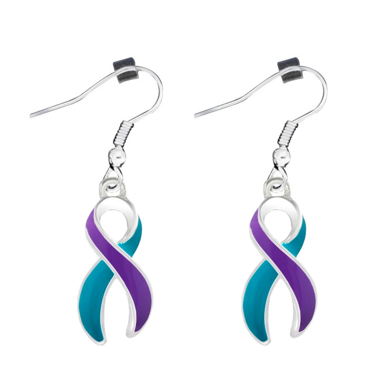 Teal & Purple Awareness Ribbon Hanging Earrings - Fundraising For A Cause