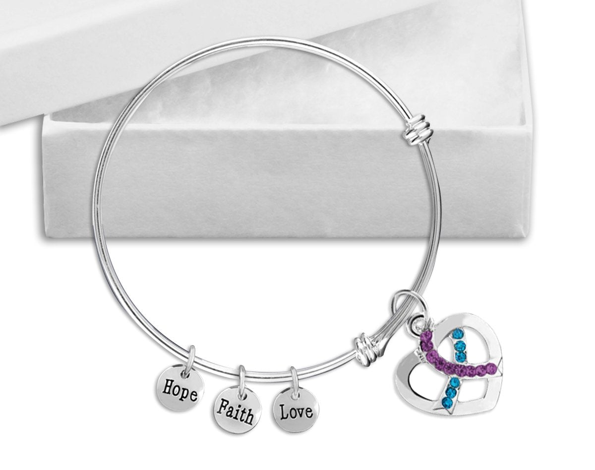 Teal & Purple Crystal Ribbon Retractable Charm Bracelets - Fundraising For A Cause