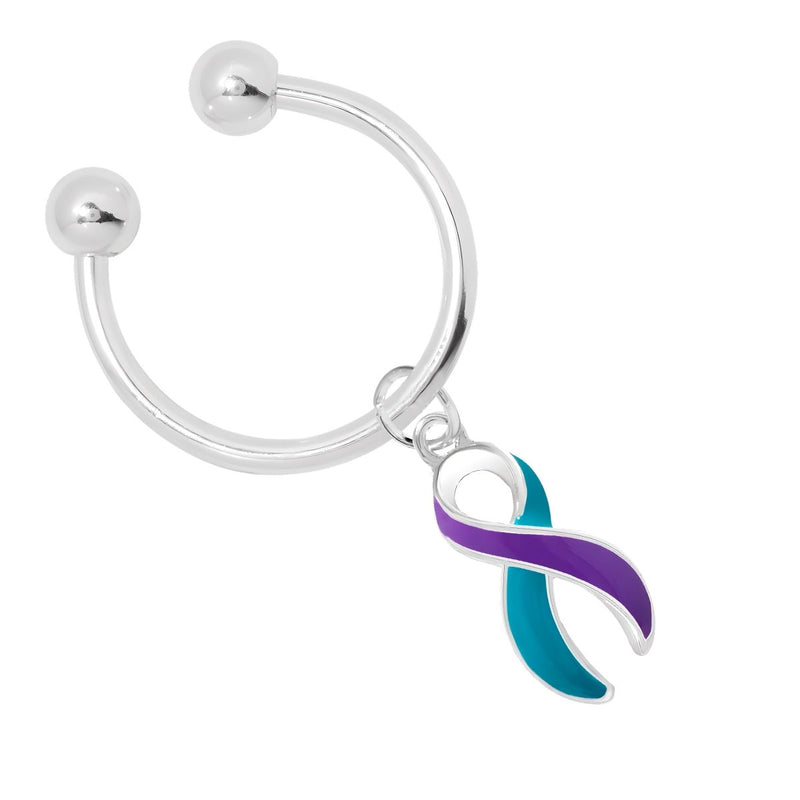 Teal & Purple Ribbon Horseshoe Style Keychain - Fundraising For A Cause