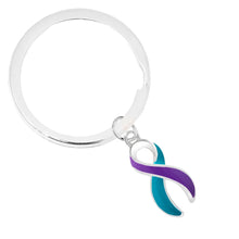 Load image into Gallery viewer, Teal &amp; Purple Ribbon Split Ring Style Keychain - Fundraising For A Cause