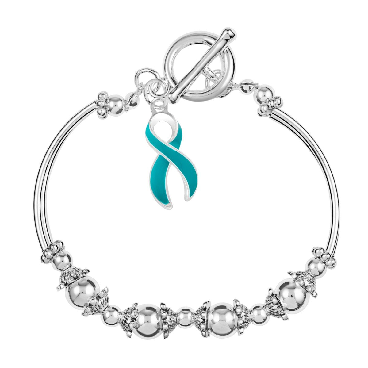 Teal Ribbon Charm Partial Beaded Bracelets - Fundraising For A Cause