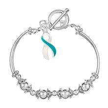 Load image into Gallery viewer, Teal &amp; White Ribbon Charm Partial Beaded Bracelets - Fundraising For A Cause