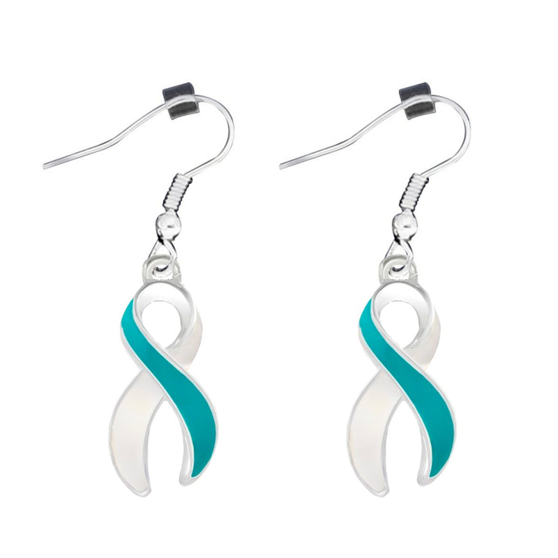 Teal & White Ribbon Hanging Earrings - Fundraising For A Cause