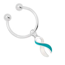 Load image into Gallery viewer, Teal &amp; White Ribbon Horseshoe Key Chains - Fundraising For A Cause