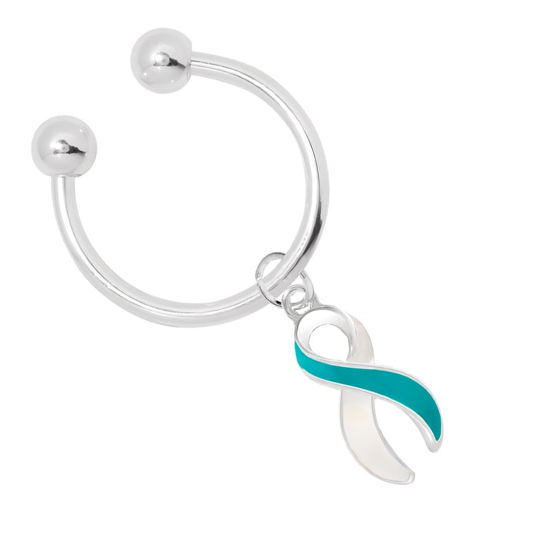 Teal & White Ribbon Horseshoe Key Chains - Fundraising For A Cause