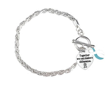 Load image into Gallery viewer, Teal &amp; White Ribbon Silver Rope Charm Bracelets - Fundraising For A Cause
