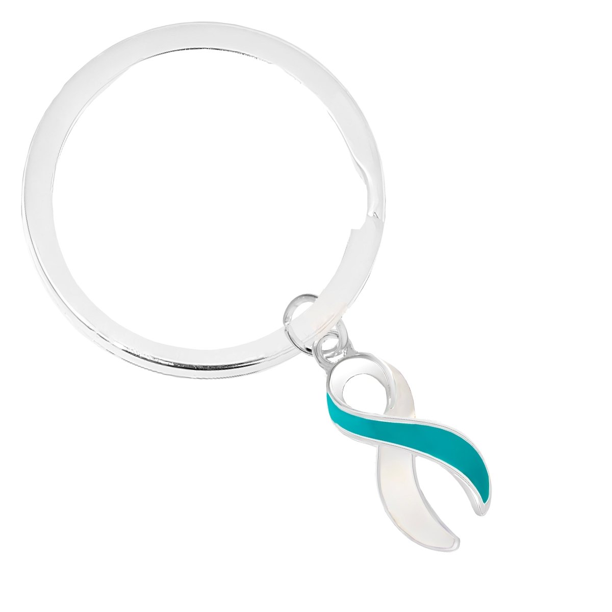 Teal & White Ribbon Split Style Key Chains - Fundraising For A Cause
