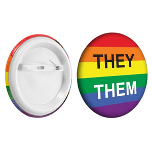 They/Them Pronoun Rainbow Flag Striped Button Pins - Fundraising For A Cause