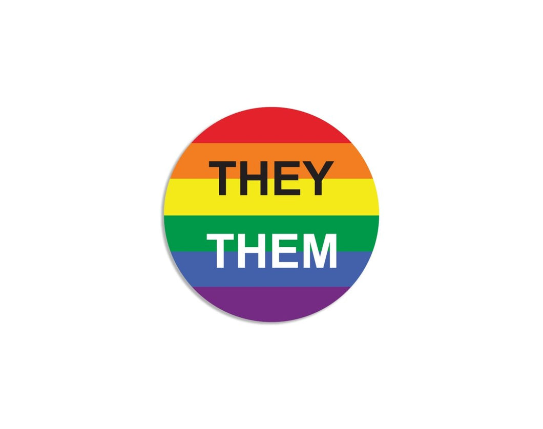 They/Them Pronoun Rainbow Flag Striped Button Pins - Fundraising For A Cause