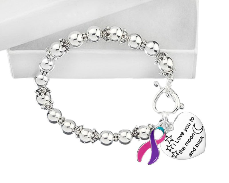 Thyroid Cancer Love You To The Moon And Back Silver Beaded Bracelets - Fundraising For A Cause
