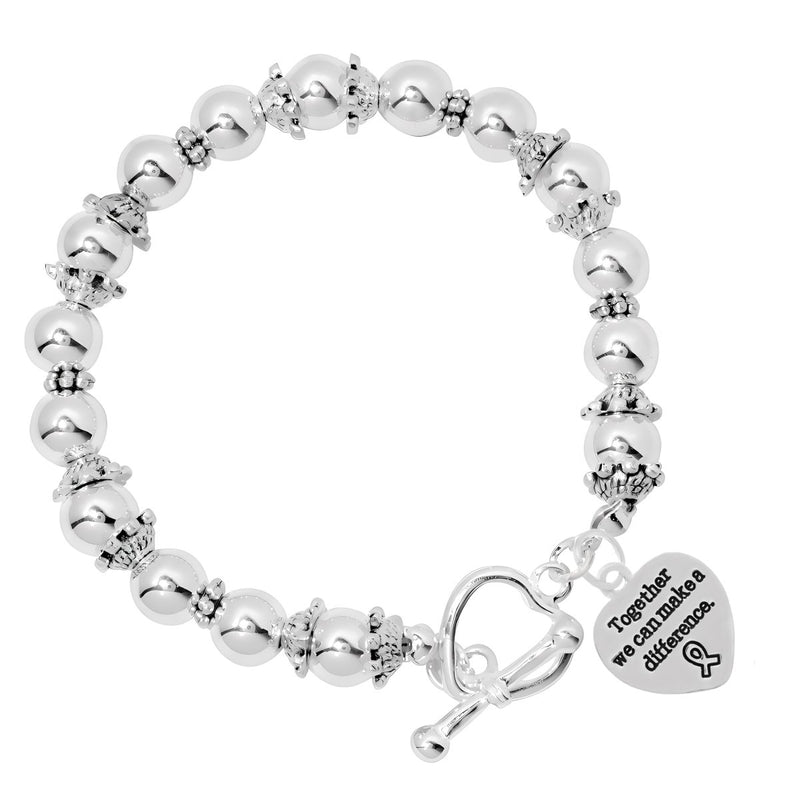 "Together We Can Make A Difference" Heart Charm Silver Beaded Bracelets - Fundraising For A Cause