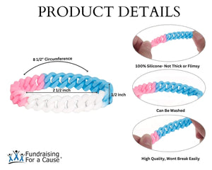 Transgender Flag Colored Chain Link Style Silicone Bracelet Wristbands - Fundraising For A Cause