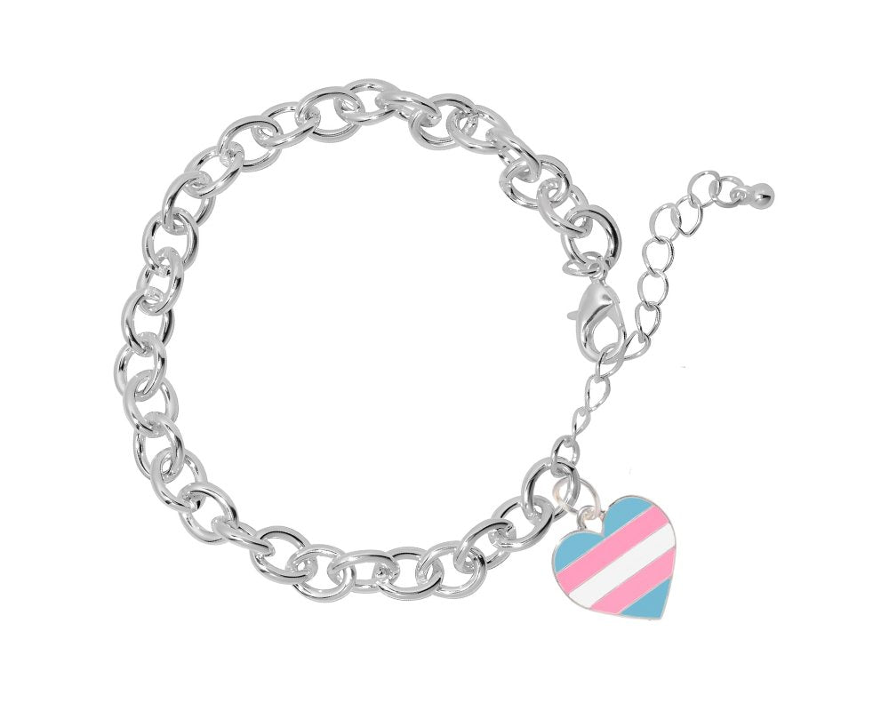 Transgender Heart Flag Chunky Charm Bracelets - Fundraising For A Cause