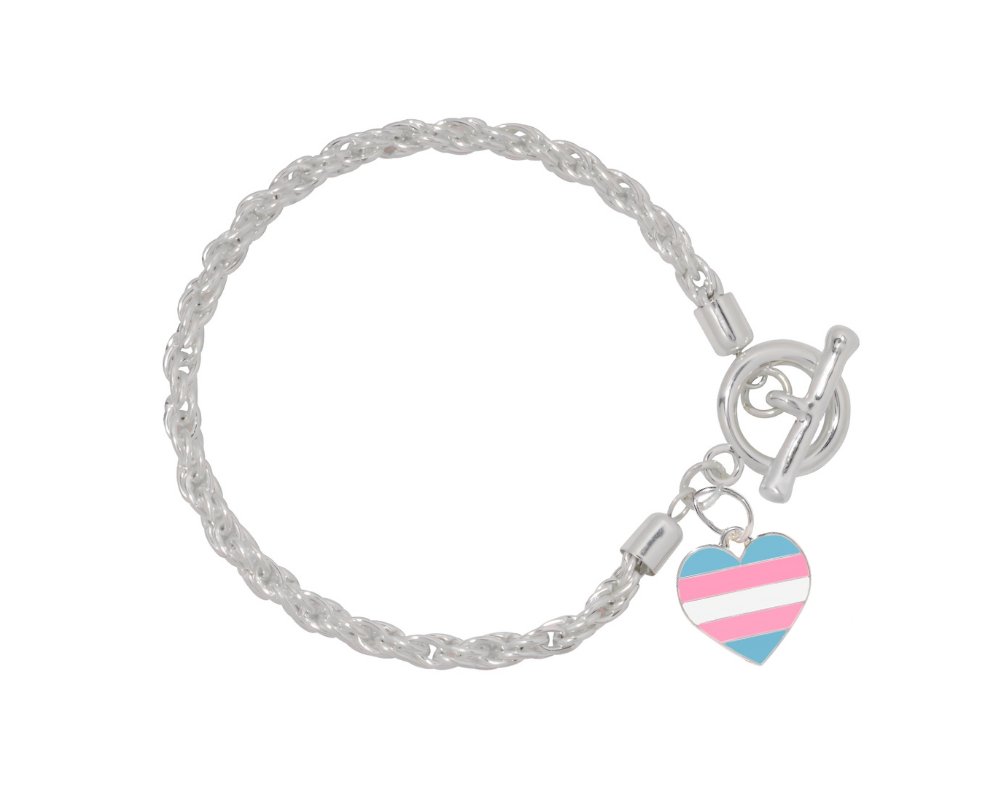 Transgender Heart Flag Silver Rope Bracelets - Fundraising For A Cause