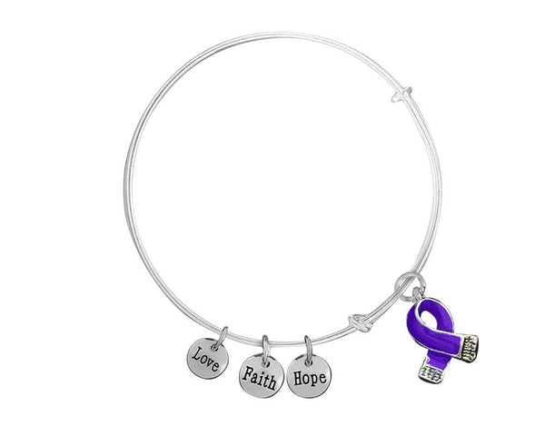 Violet Ribbon Awareness Retractable Charm Bracelet - Fundraising For A Cause