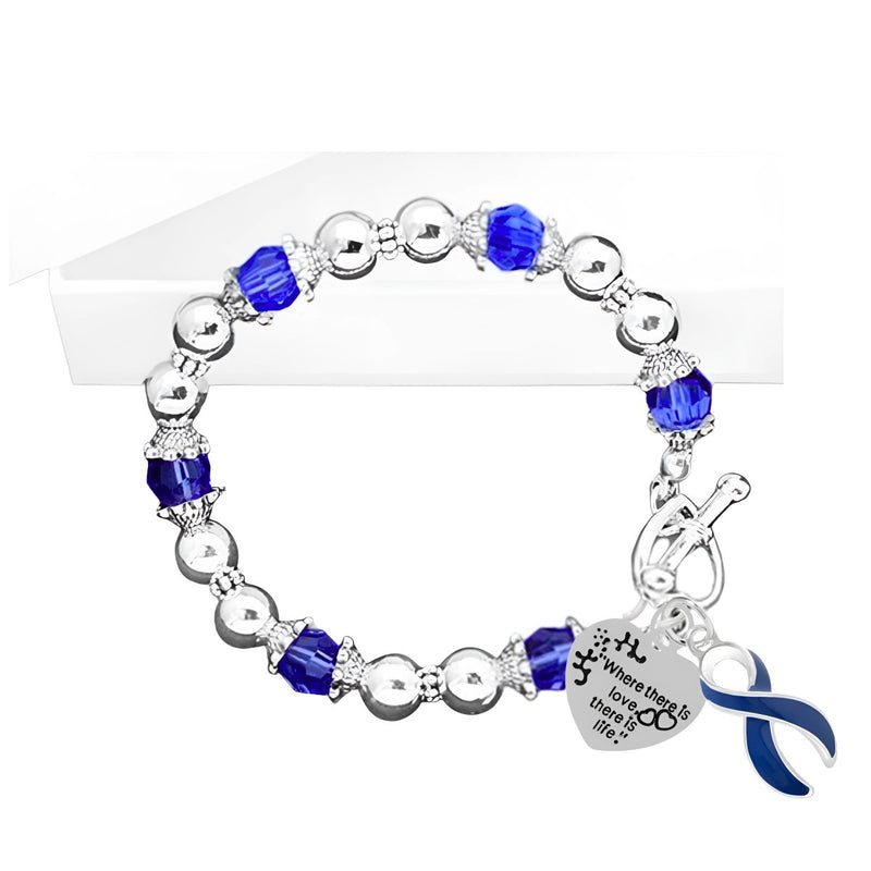 Where There is Love Dark Blue Ribbon Blue Beaded Bracelets - Fundraising For A Cause