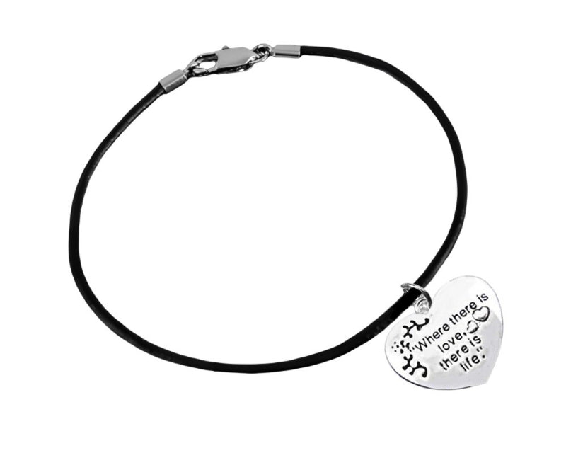 "Where there is love, there is life" Heart Charm Black Cord Bracelets - Fundraising For A Cause