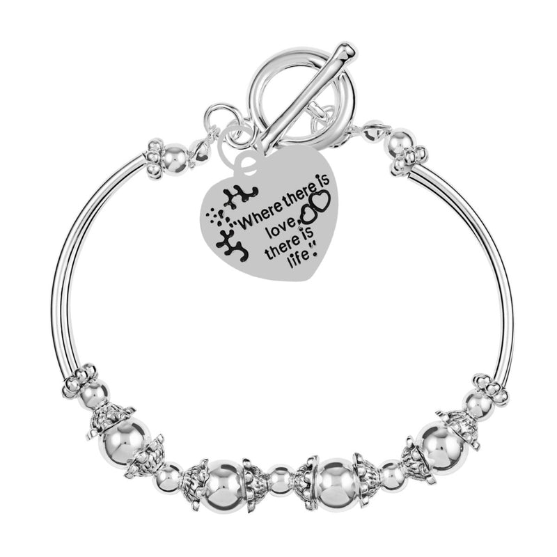"Where there is love, there is life" Heart Charm Partial Beaded Bracelets - Fundraising For A Cause