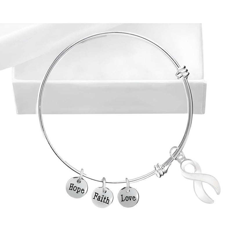 White Ribbon Awareness Inspirational Charm Retractable Bracelets - Fundraising For A Cause
