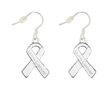 Load image into Gallery viewer, White Ribbon Bone Cancer Hanging Charm Earrings - Fundraising For A Cause