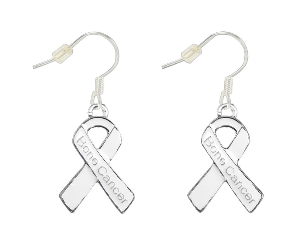 White Ribbon Bone Cancer Hanging Charm Earrings - Fundraising For A Cause