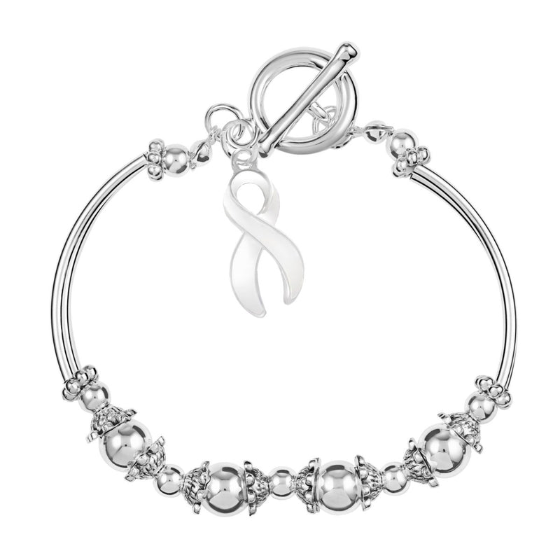 White Ribbon Charm Partial Beaded Bracelets - Fundraising For A Cause